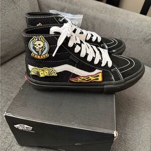 Vans Skateboard Shoes Mens 7 Black Skate Sk8-Hi Decon Elijah Berle Patch Art